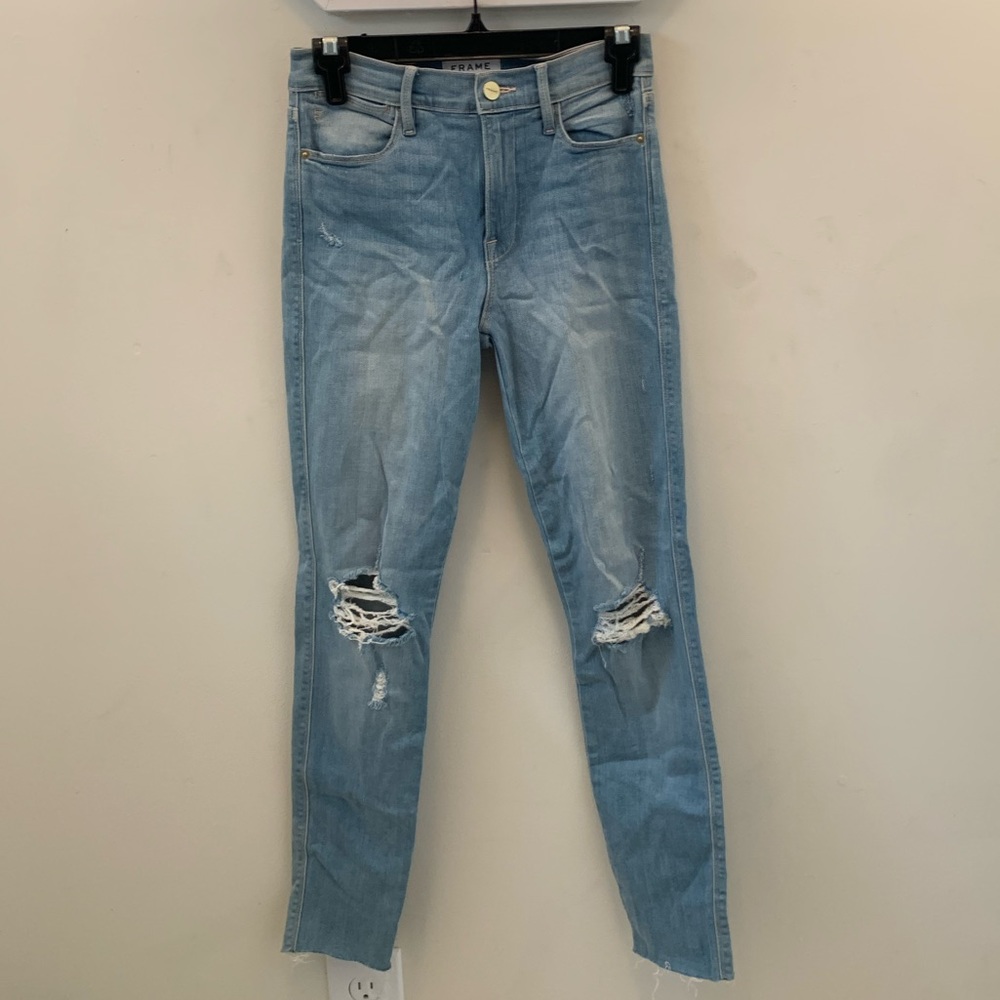 Frame Denim | Le High Skinny Crop Ripped Light Wash Jeans size 27